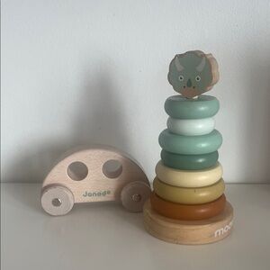 Janod Wooden Dino Stacking Rings Toy - Muted Green & Earth Tones